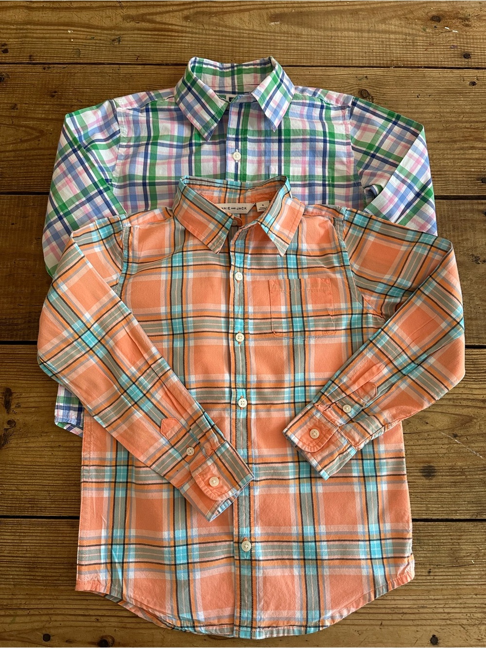 Janie and Jack boys button up cotton shirts set of 2 preppy plaid dressy classic